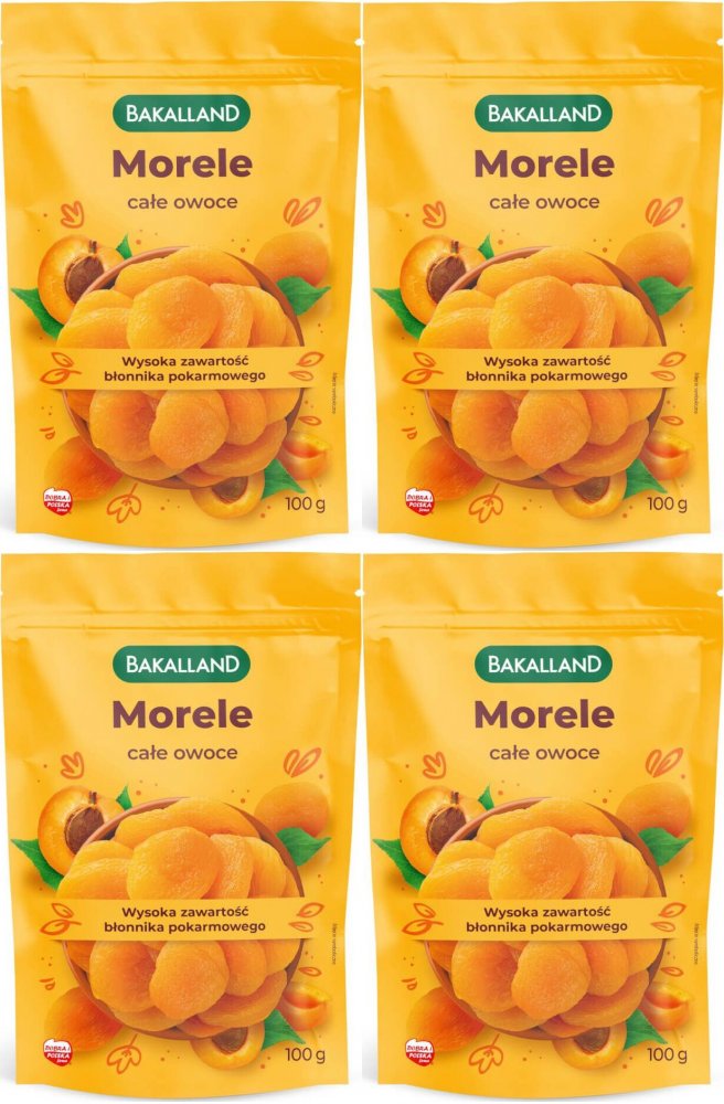 4x Morele suszone całe owoce Bakalland, 100g
