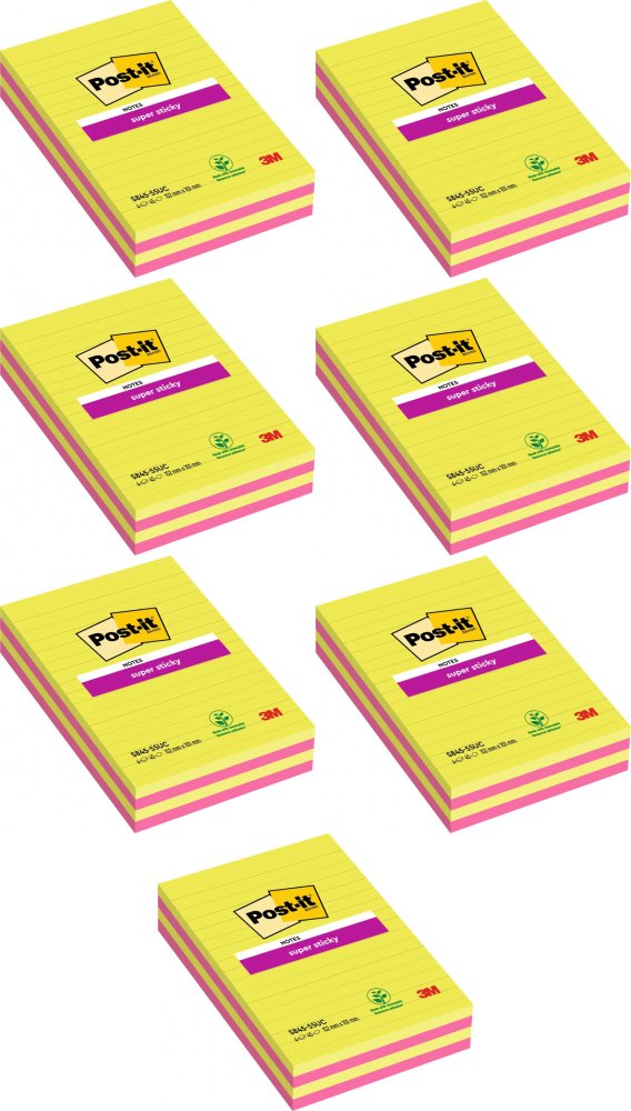 8x Notes samoprzylepny Post it Super Sticky, 127x203mm, 4x45 kartek, mix kolorów