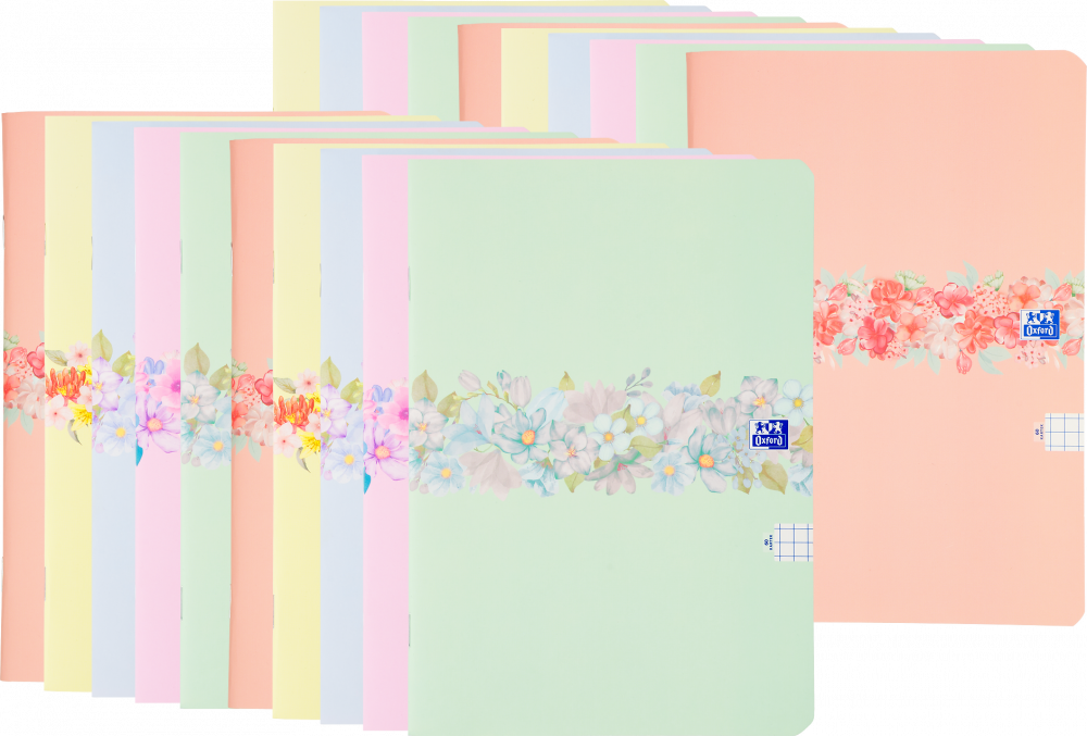 20x Zeszyt w kratkę Oxford Flowers, A5, miękka oprawa, 60 kartek, mix wzorów