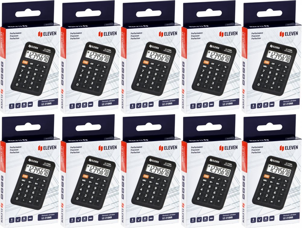 10x Kalkulator kieszonkowy Eleven LC-210NR, 8 cyfr, czarny