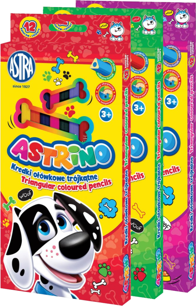 3x Kredki ołówkowe Astra Astrino, trójkątne, 12 sztuk, mix kolorów