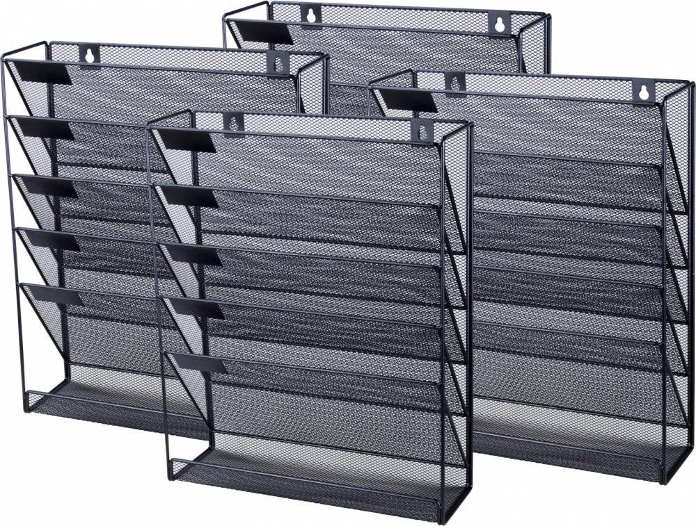 4x Pojemnik na dokumenty Viking Office Set, 5 kieszeni, A4, druciany, czarny