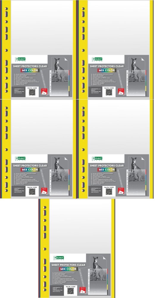5x Koszulki krystaliczne D.Rect, A4, 75μm, 25 sztuk, przezroczysty z kolorowym brzegiem
