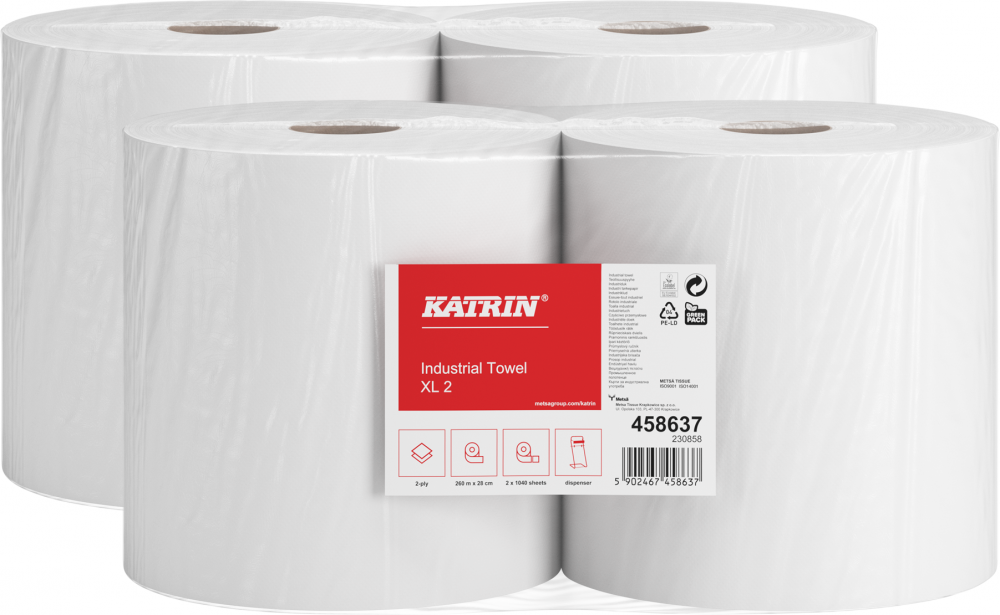 4x Czyściwo papierowe Katrin Classic 458637, 2-warstwowe, 280mmx260m, 1 rolka, biały