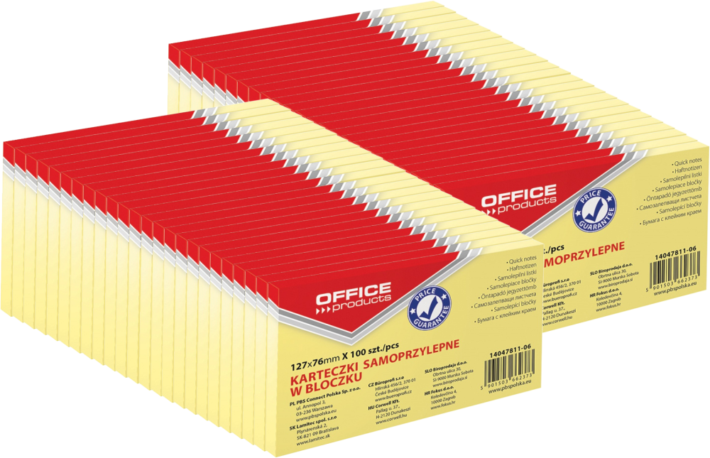 48x Karteczki samoprzylepne Office Products, 127x76mm, 100 karteczek, jasnożółty pastelowy