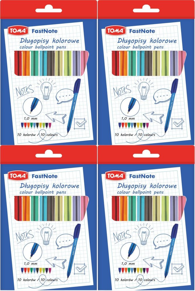 4x Długopis Toma FastNote TO-024, 1.0mm, 10 sztuk, mix kolorów