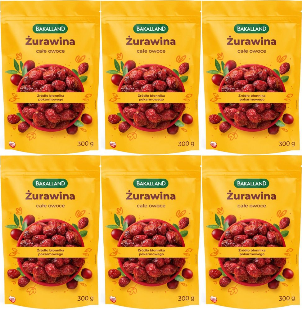 6x Żurawina całe owoce Bakalland, 300g