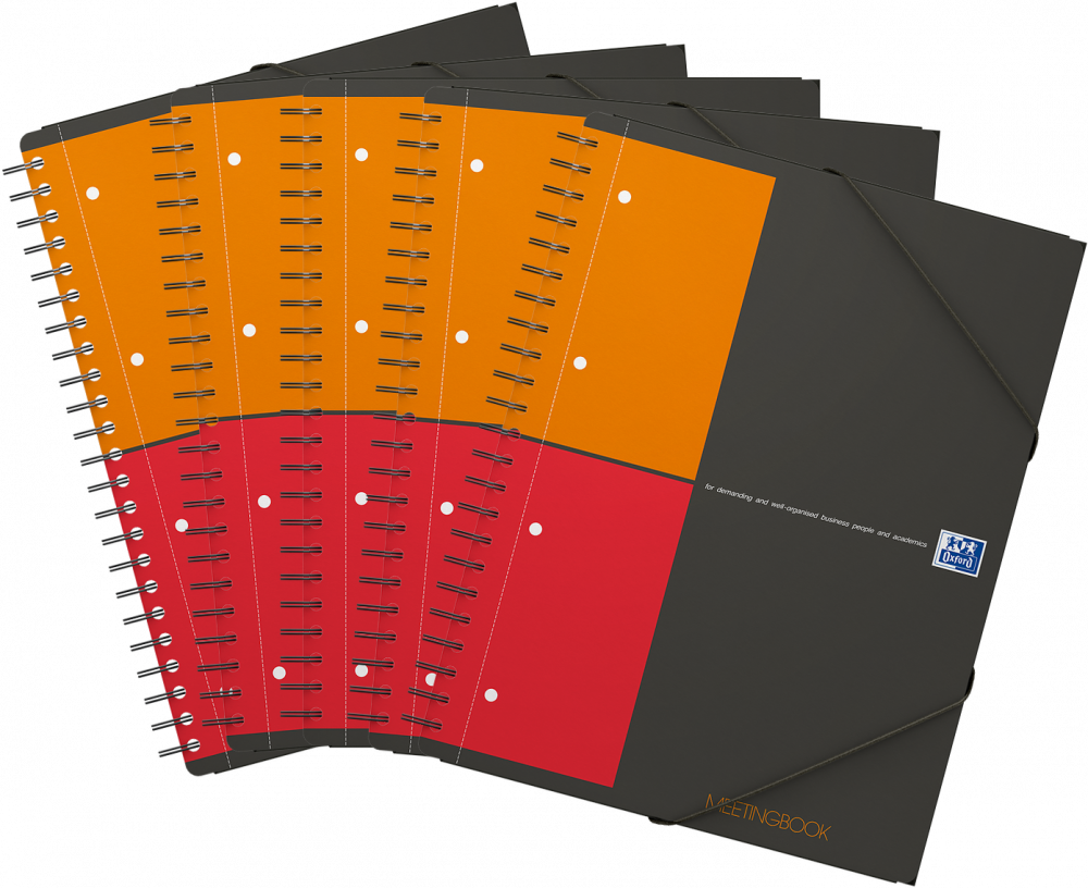 5x Kołonotatnik z teczką Oxford International Meetingbook, A4+, w kratkę, 80 kartek, okładka PP, szary