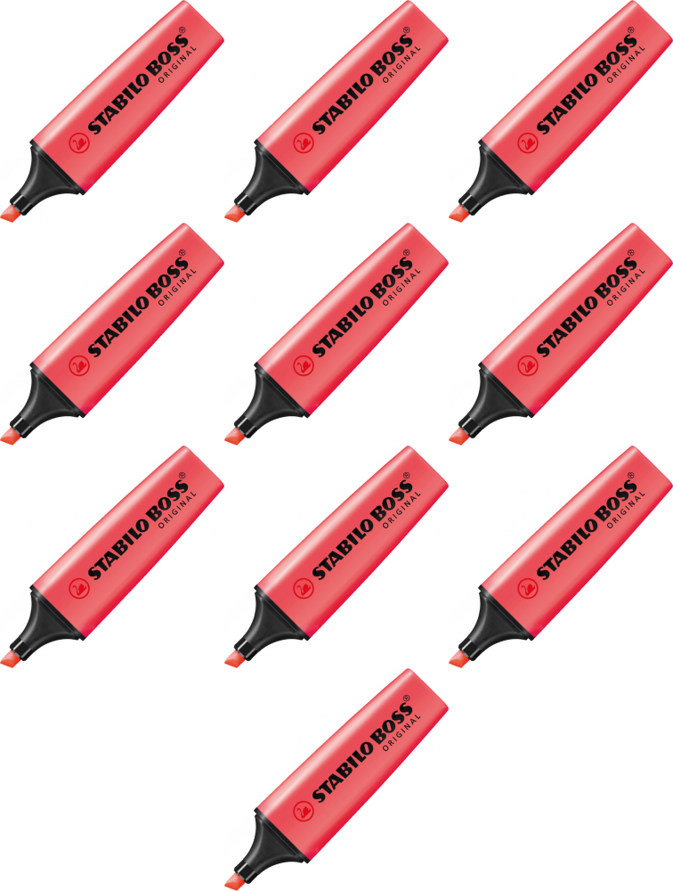 10x Zakreślacz Stabilo, Boss Original 70/40, ścięta, czerwony