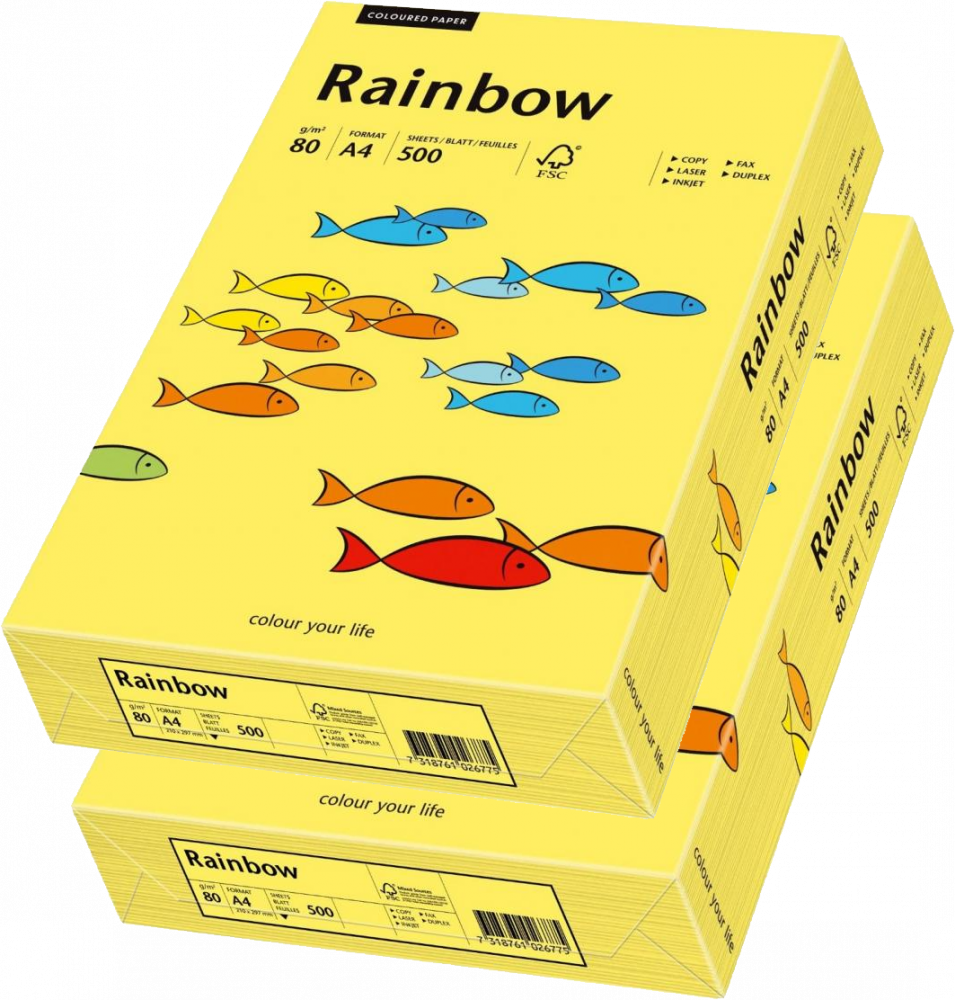 2x Papier ksero ekologiczny Rainbow, A4, 80g/m2, 500 arkuszy, żółty (R16)