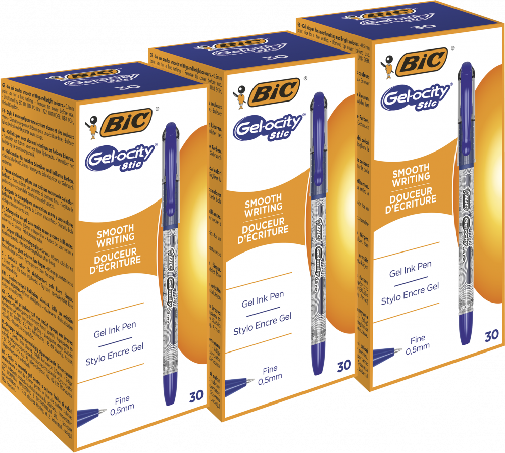 3x Długopis żelowy Bic Gel-ocity Stic, 0.5mm, 30 sztuk, niebieski