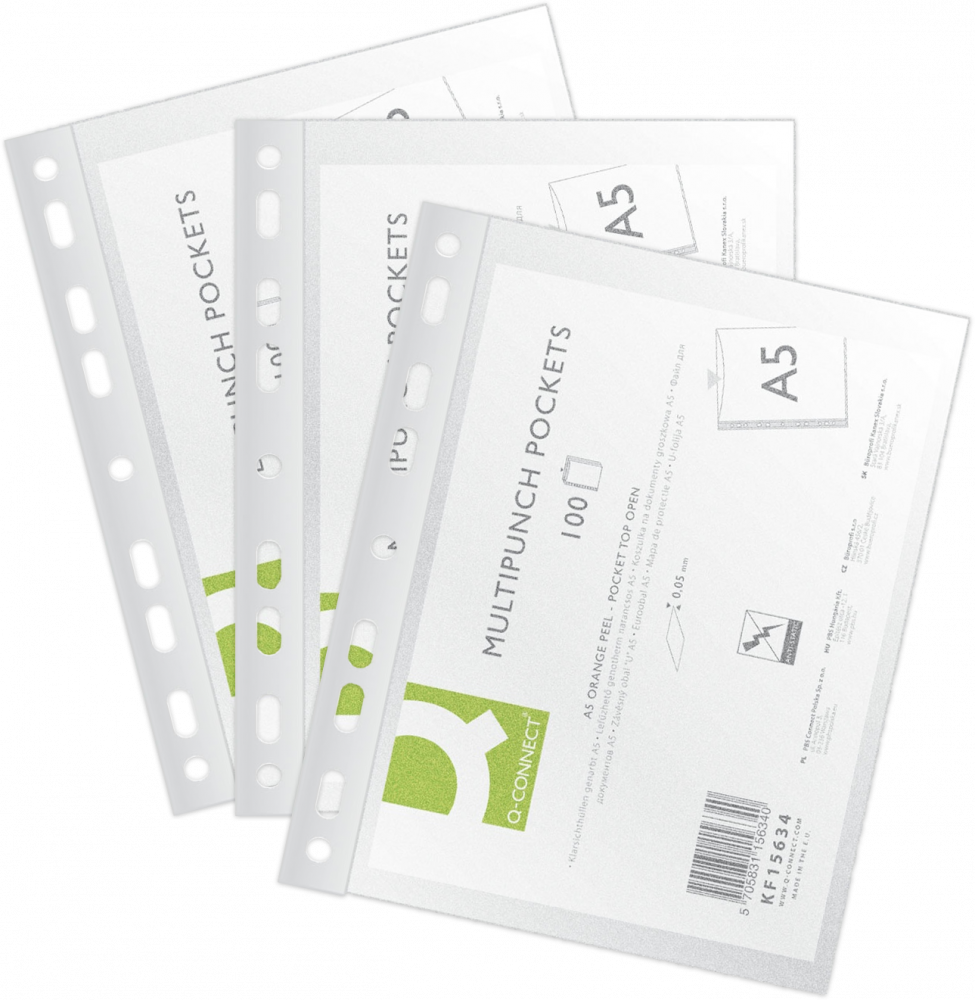 3x Koszulki groszkowe Q-Connect, A5, 50μm, 100 sztuk, transparentny