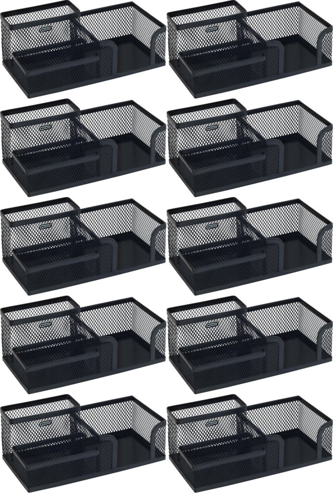 10x Przybornik na biurko Grand MW-218/GR-093, metalowy (druciany), 3 przegrody, 100x103x202mm, czarny