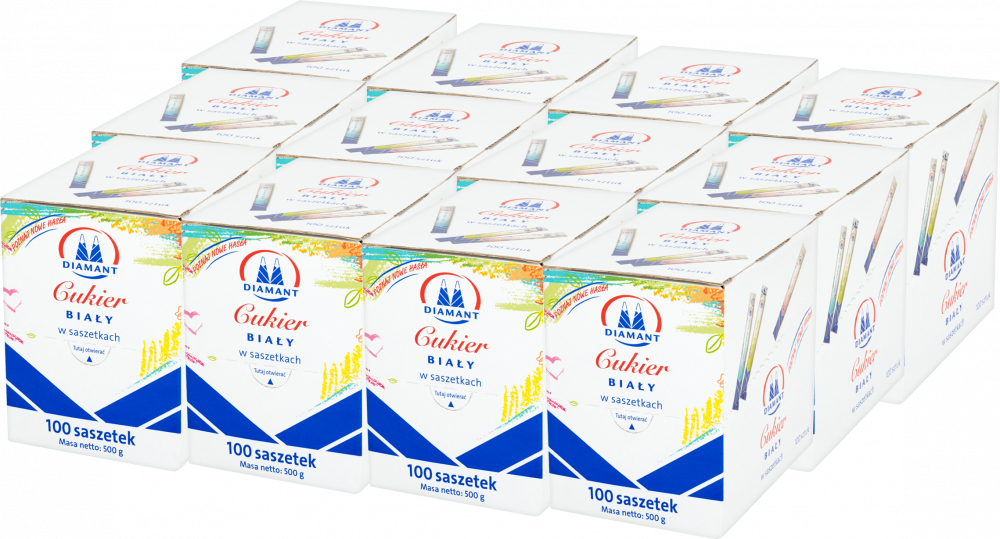 12x Cukier biały Diamant, w saszetkach, 100 sztuk, 100x5g