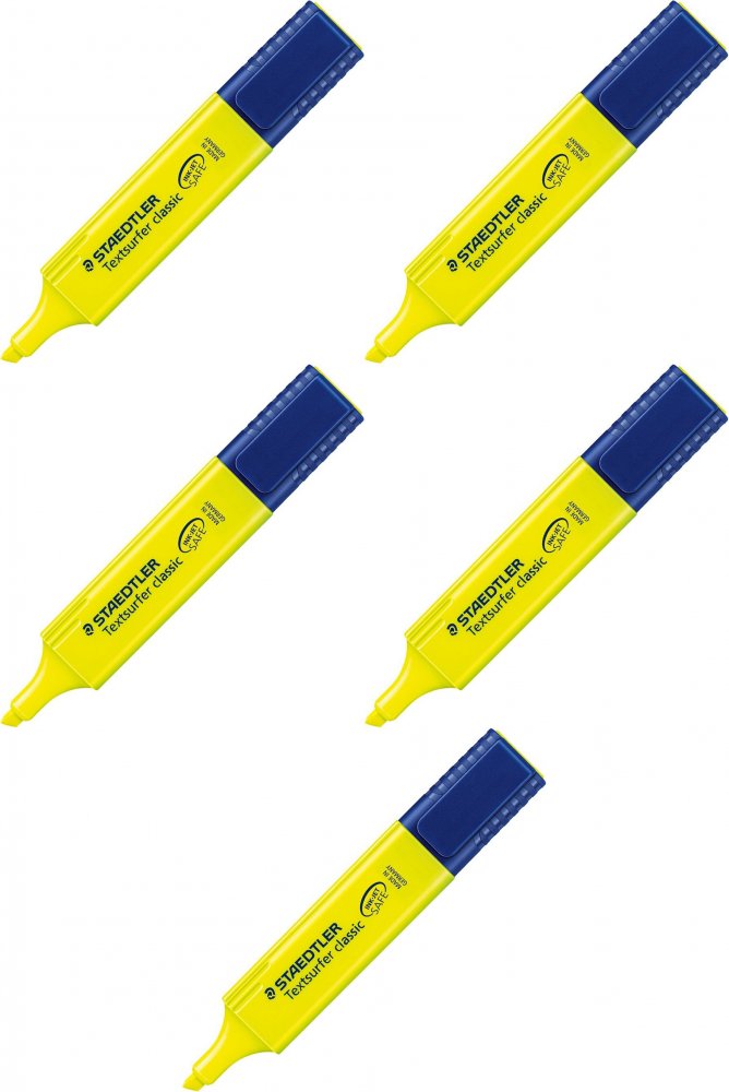 5x Zakreślacz Staedler, ścięta, 5mm, żółty