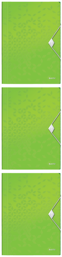 3x Teczka plastikowa z gumką Leitz Wow, A4, 15mm, zielony