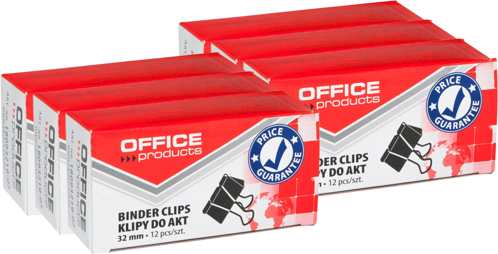 6x Klip biurowy Office Products, 32mm, 12 sztuk, czarny