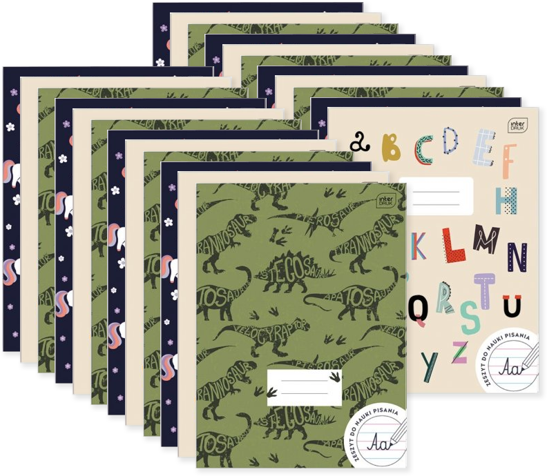 80x Zeszyt w wąskie kolorowe linie Interdruk UV, A4, 32 kartki, mix wzorów