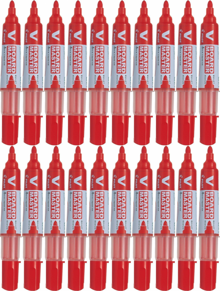 20x Marker suchościeralny Pilot V Board Master, okrągła, 6mm, czerwony