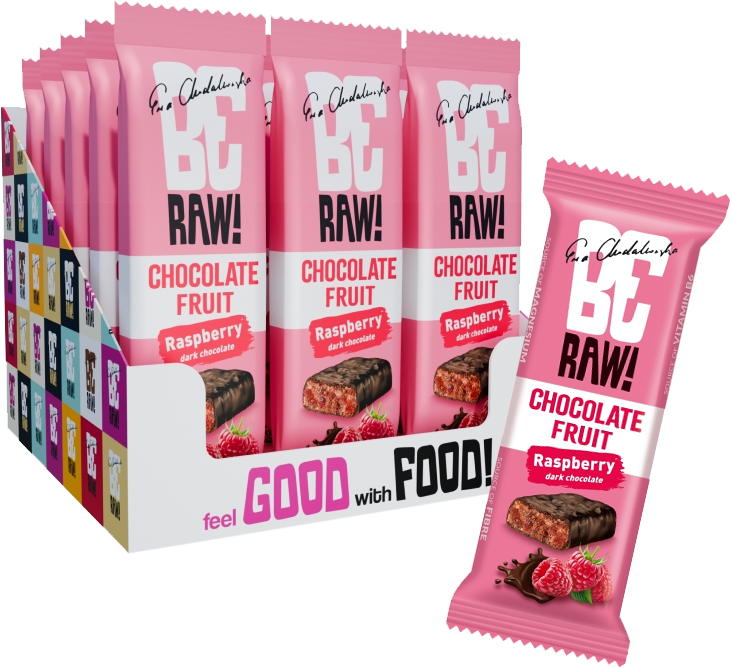 15x Baton BeRAW Choco Raspberry Power&Malina, malina, orzechy włoskie, 40g