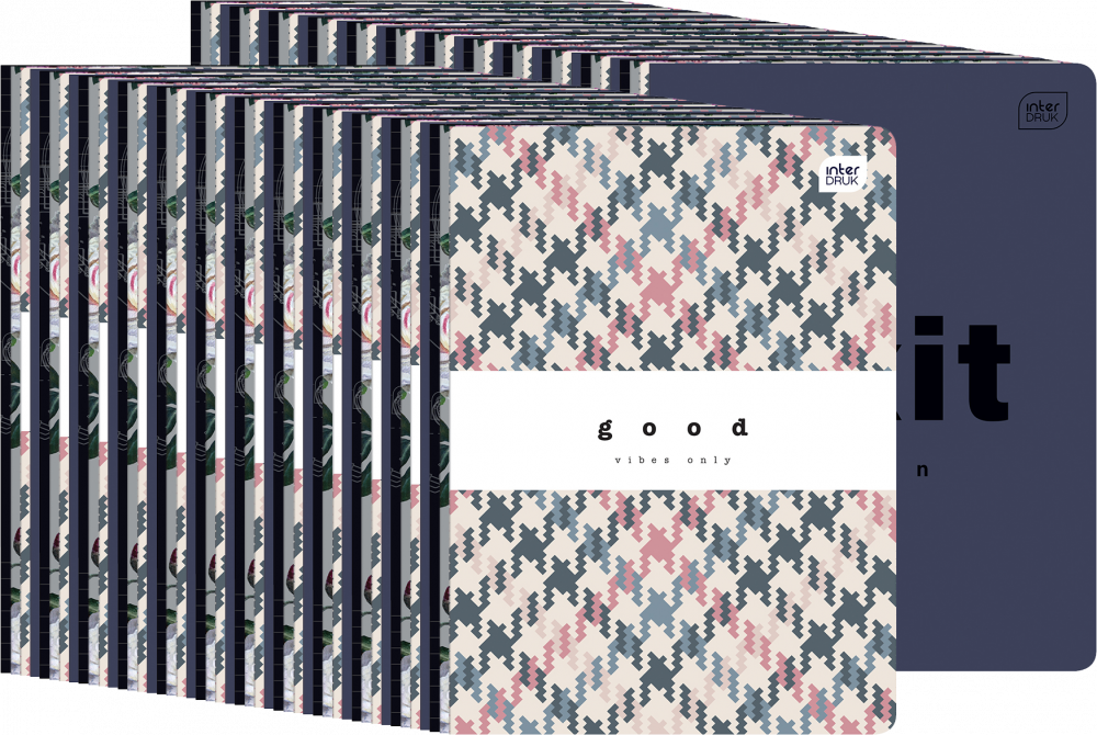 100x Zeszyt w kratkę Interdruk, A5, miękka oprawa, 96 kartek, mix wzorów