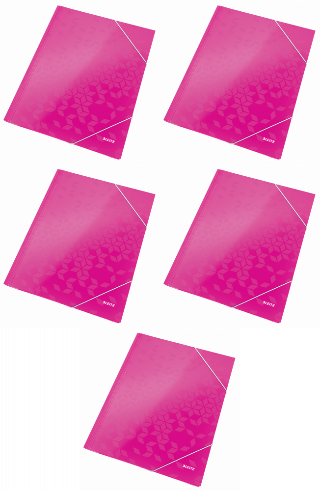 5x Teczka kartonowa z narożną gumką Leitz Wow, A4, 300g/m2, 15mm, różowy