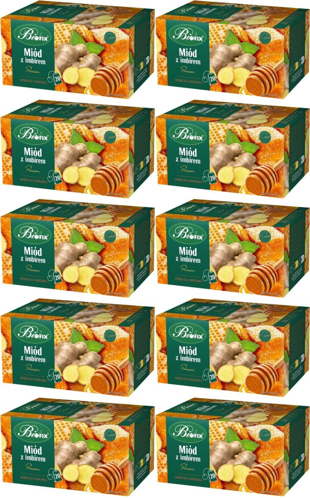 10x Herbata owocowa w kopertach BiFix Premium, miód z imbirem, 20 sztuk x 2g