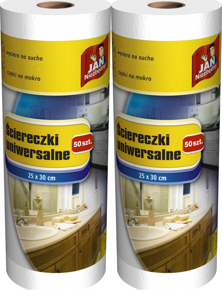 2x Ściereczka na rolce Jan Niezbędny, uniwersalna, 25x30cm, 50 sztuk, biały