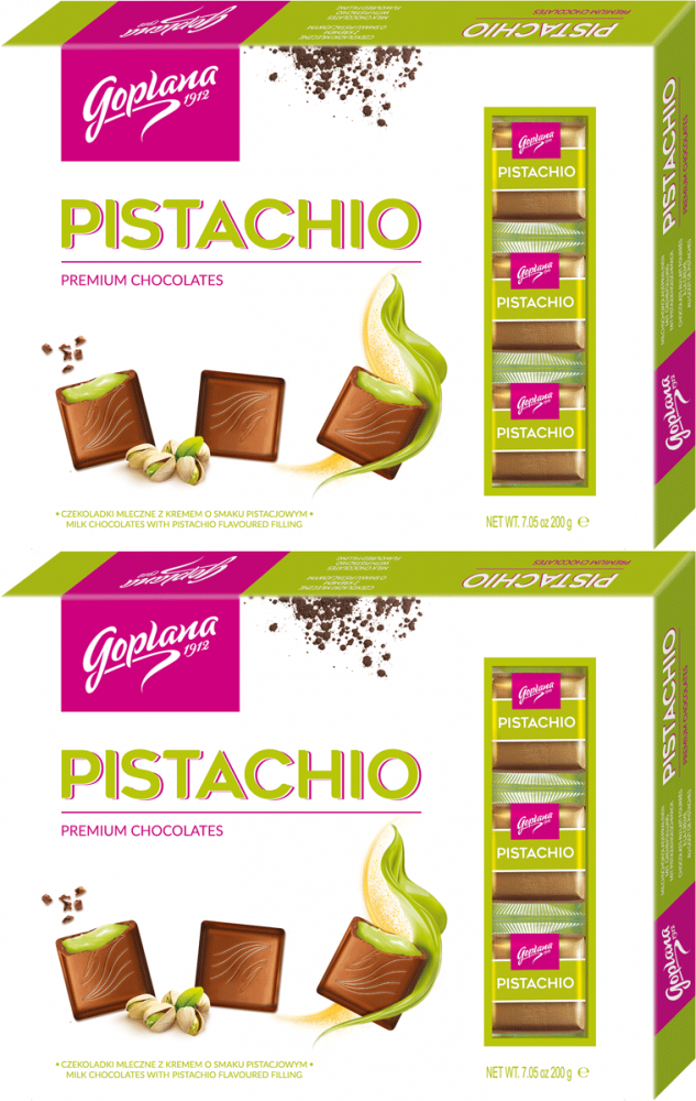 2x Bombonierka Goplana Pistachio Czekoladki z klasą, pistacjowy z nadzieniem alkoholowym, 200g