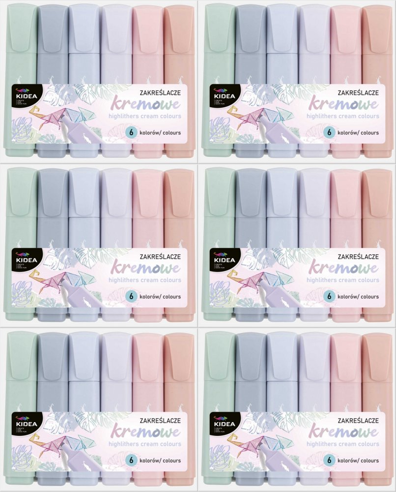6x Zakreślacze Kidea, 6 sztuk, mix kolorów kremowych