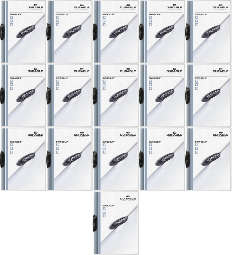 16x Skoroszyt plastikowy Durable Swingclip z klipsem, A4, do 30 kartek, czarny