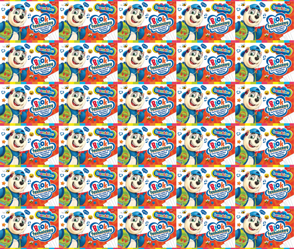 30x Blok techniczny Bambino Zwierzaki Uczniaki, A4, 10 kartek, biały