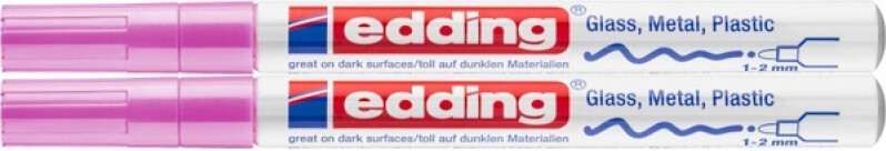 2x Marker olejowy edding e-751, połyskujący, w aluminiowej obudowie, okrągła 1-2 mm, różowy
