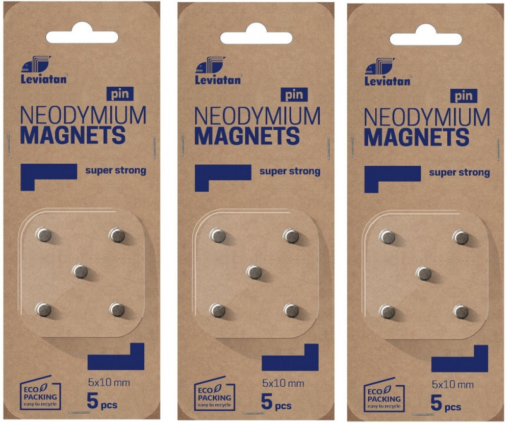 3x magnesy neodymowe Leviatan, 5mm, 5 sztuk, srebrny