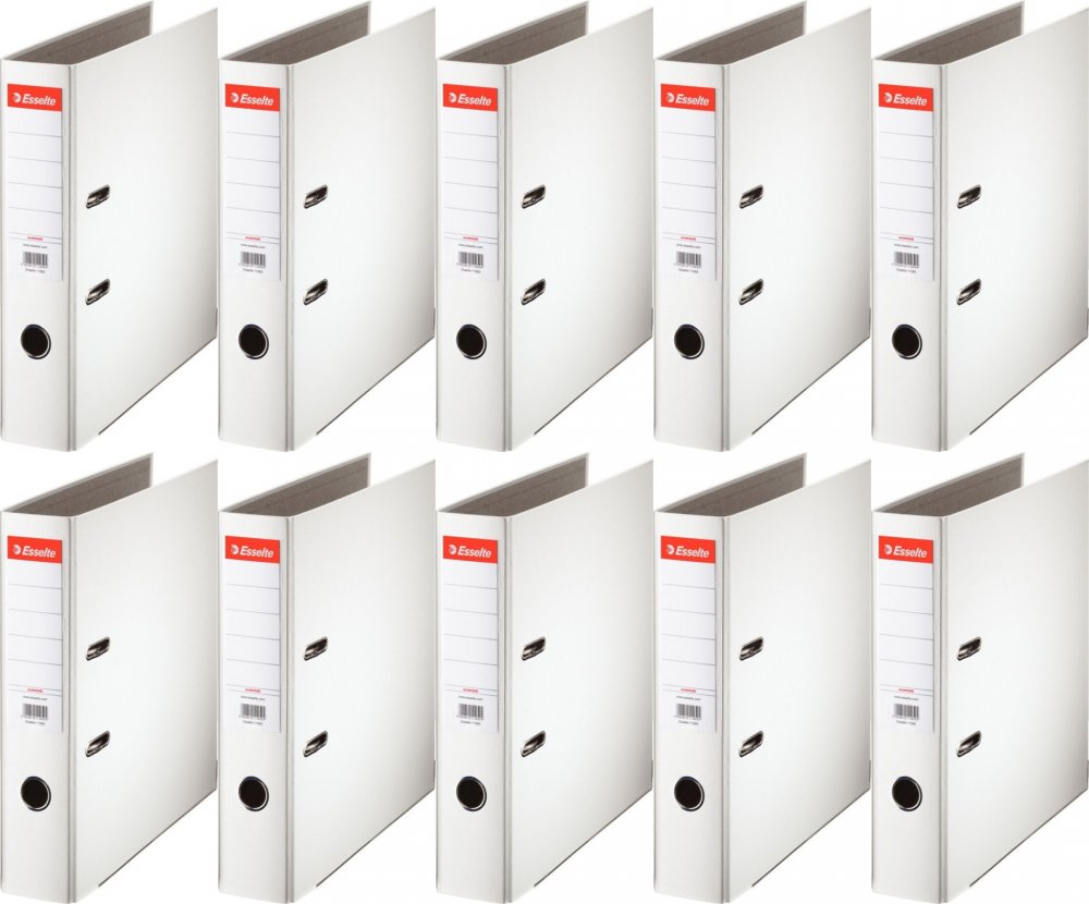 10x Segregator A4 Esselte, 75mm, do 500 kartek, ekonomiczny, biały