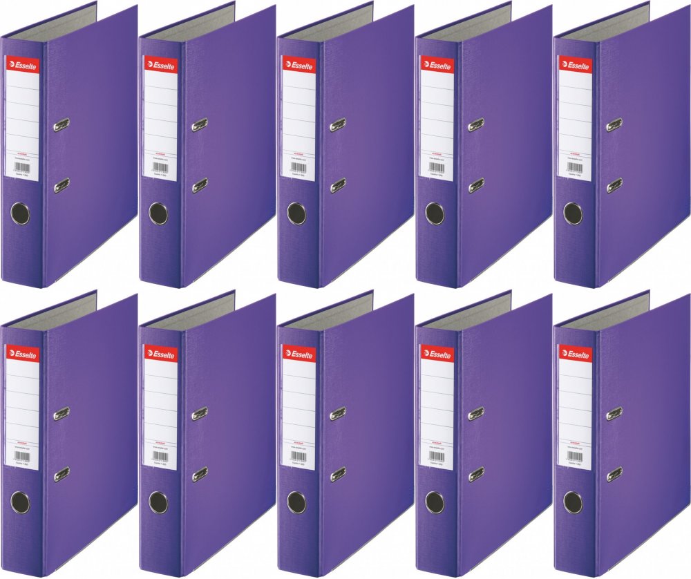 10x Segregator A4 Esselte, 75mm, do 500 kartek, ekonomiczny, fioletowy