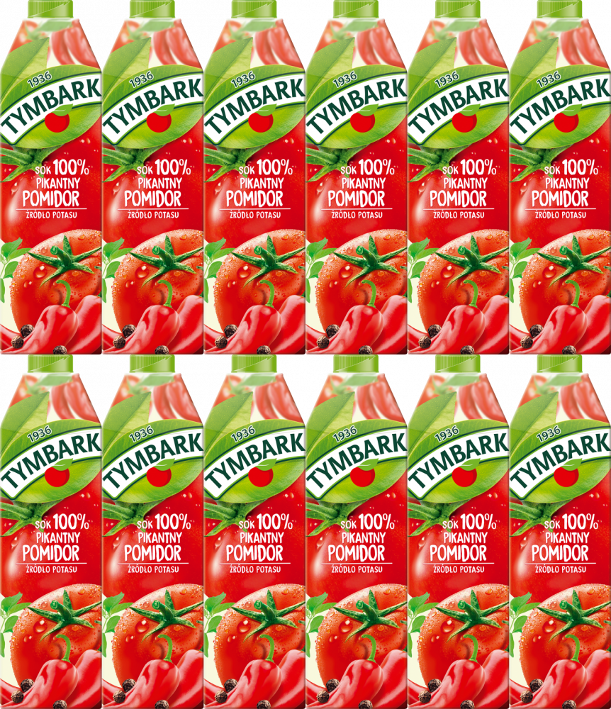 12x Sok pomidorowy pikantny Tymbark, karton, 1l