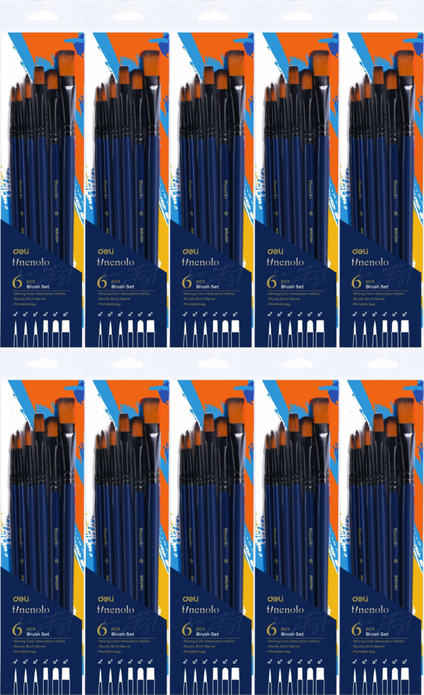 10x Zestaw pędzli Deli Finenolo, 6 sztuk, mix rozmiarów, granatowy