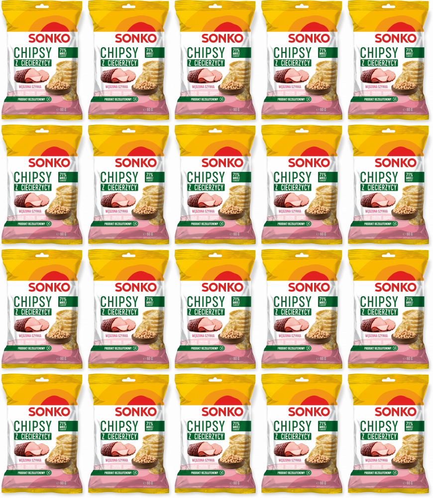 20x Chipsy z ciecierzycy Sonko, szynka wędzona, 60g