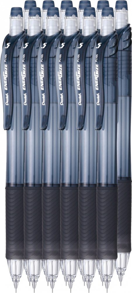 12x Ołówek automatyczny Pentel EnerGize PL105, 0.5mm, z gumką, czarny
