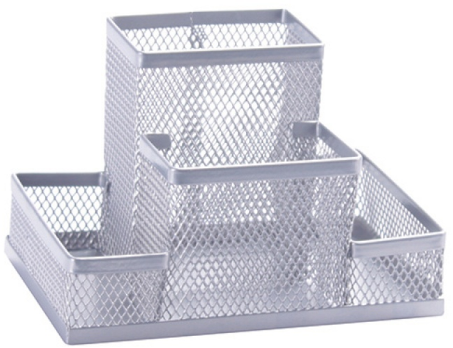Przybornik na biurko Q-Connect Office Set, bez wyposażenia, metalowy (druciany), 4 przegrody, 153x103x100mm, srebrny