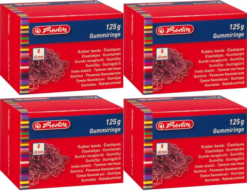 4x Gumki recepturki Herlitz, 60mm, 125g, czerwony