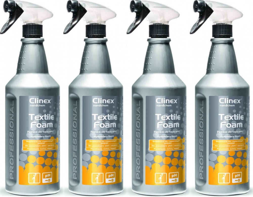4x Płyn do tapicerki Clinex Textile, w piance, z rozpylaczem, 1l