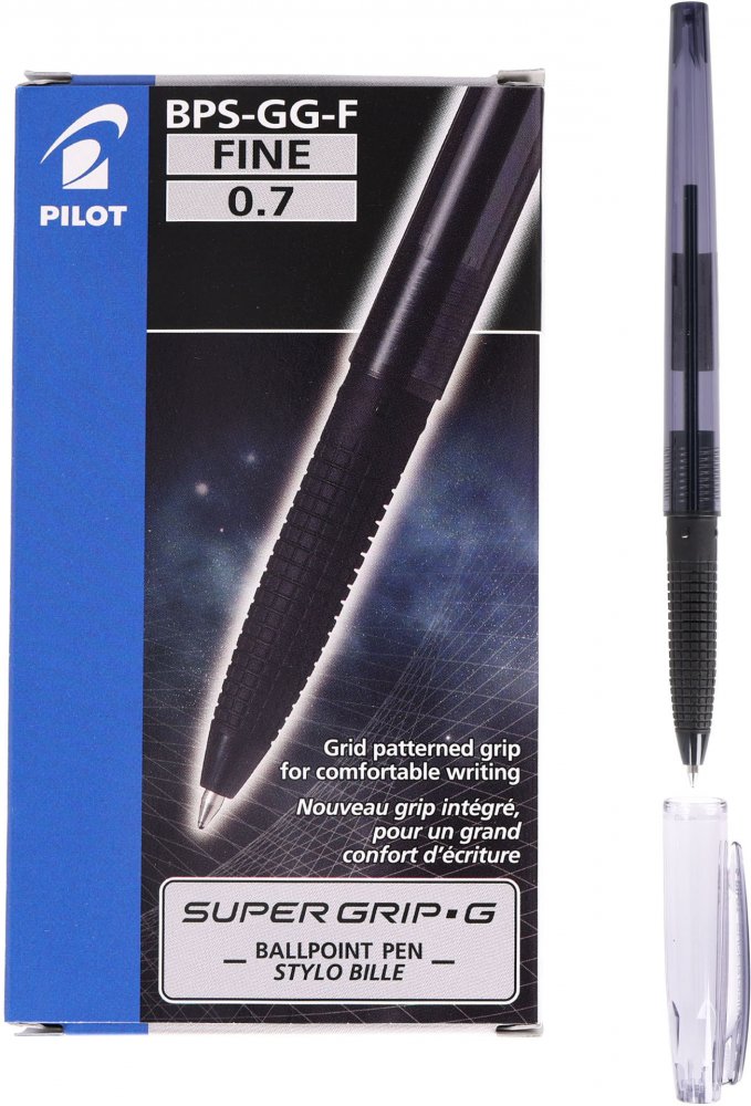 12x Długopis Pilot, Super Grip G, 0.7 mm, czarny