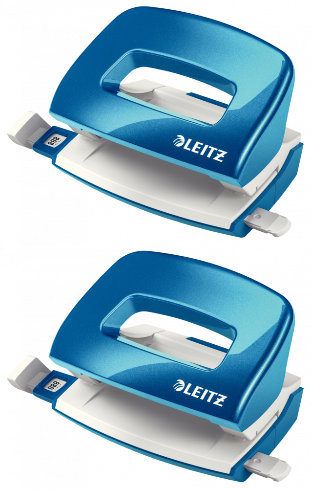 2x Dziurkacz Mini Leitz Wow, do 10 kartek, metaliczny niebieski