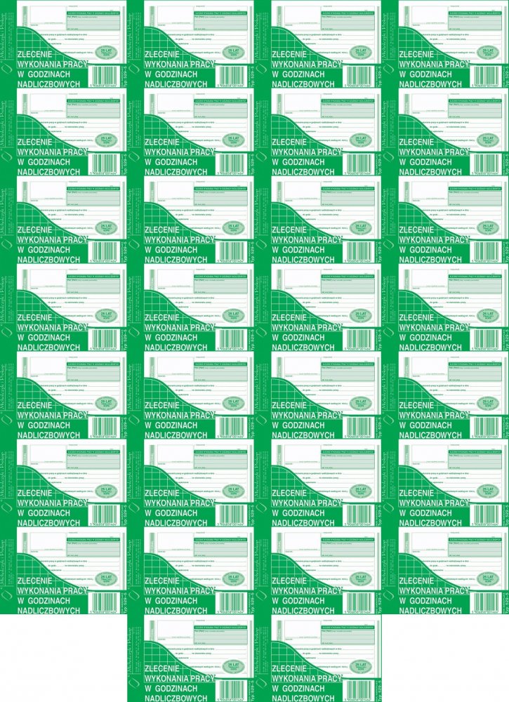 50x Druk akcydensowy zlecenie wykonania pracy w godzinach nadliczbowych MiP 529-5, A6, 1 kopia, 40k