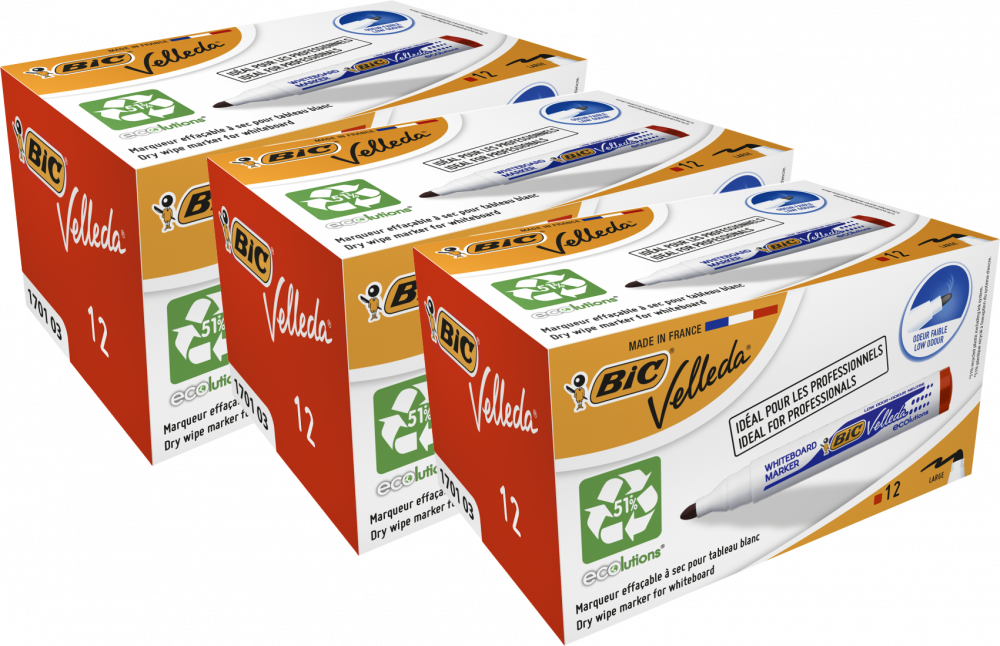 36x Marker suchościeralny Bic Velleda ECOlutions, okrągła, 4.95mm, czerwony