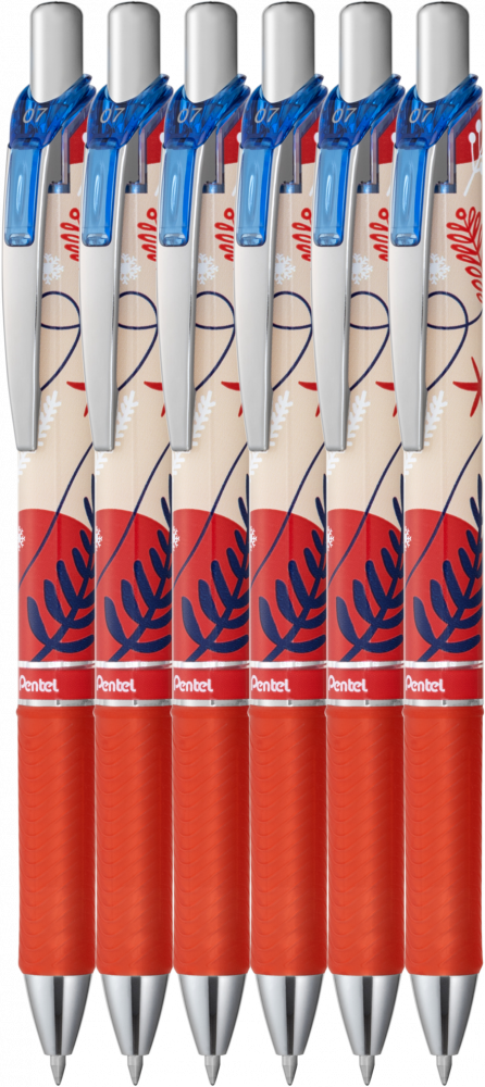 6x Pióro kulkowe automatyczne Pentel EnerGel BL77WT, 0.7mm, czerwona obudowa, wkład niebieski