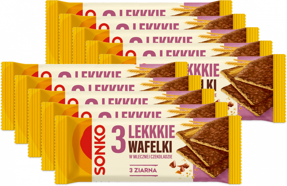 11x Lekkie wafelki Sonko, 3 ziarna w mlecznej czekoladzie, 3 sztuki, 36g