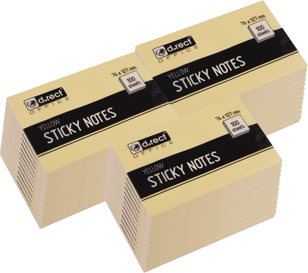 36x Karteczki samoprzylepne D.Rect, 76x127mm. 100 karteczek, żółty